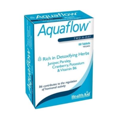 Το Aquaflow* της HealthAid είναι συνδυασμός από τιτλοδοτημένα εκχυλίσματα βοτάνων, μαζί με βιταμίνη Β6 η οποία συμβάλλει στη ρύθμιση της ορμονικής δραστηριότητας του οργανισμού, στην οποία πολλές φορές μπορεί να οφείλεται η κατακράτηση νερού. Κατάλληλο στην αρχή και κατά τη διάρκεια δίαιτας αδυνατίσματος, ενώ μπορεί να ληφθεί παράλληλα με οποιοδήποτε αδυνατιστικό προϊόν.