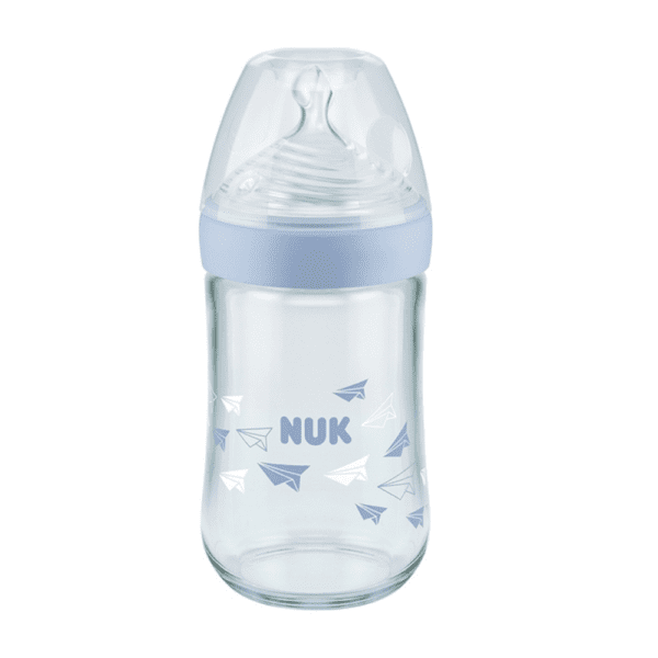 Πλαστικό mπιμπερό NUK Nature Sense γαλάζιο, 10.741.786 με θηλή σιλικόνης για μωράκια 0-6m Medium, με χωρητικότητα 260ml